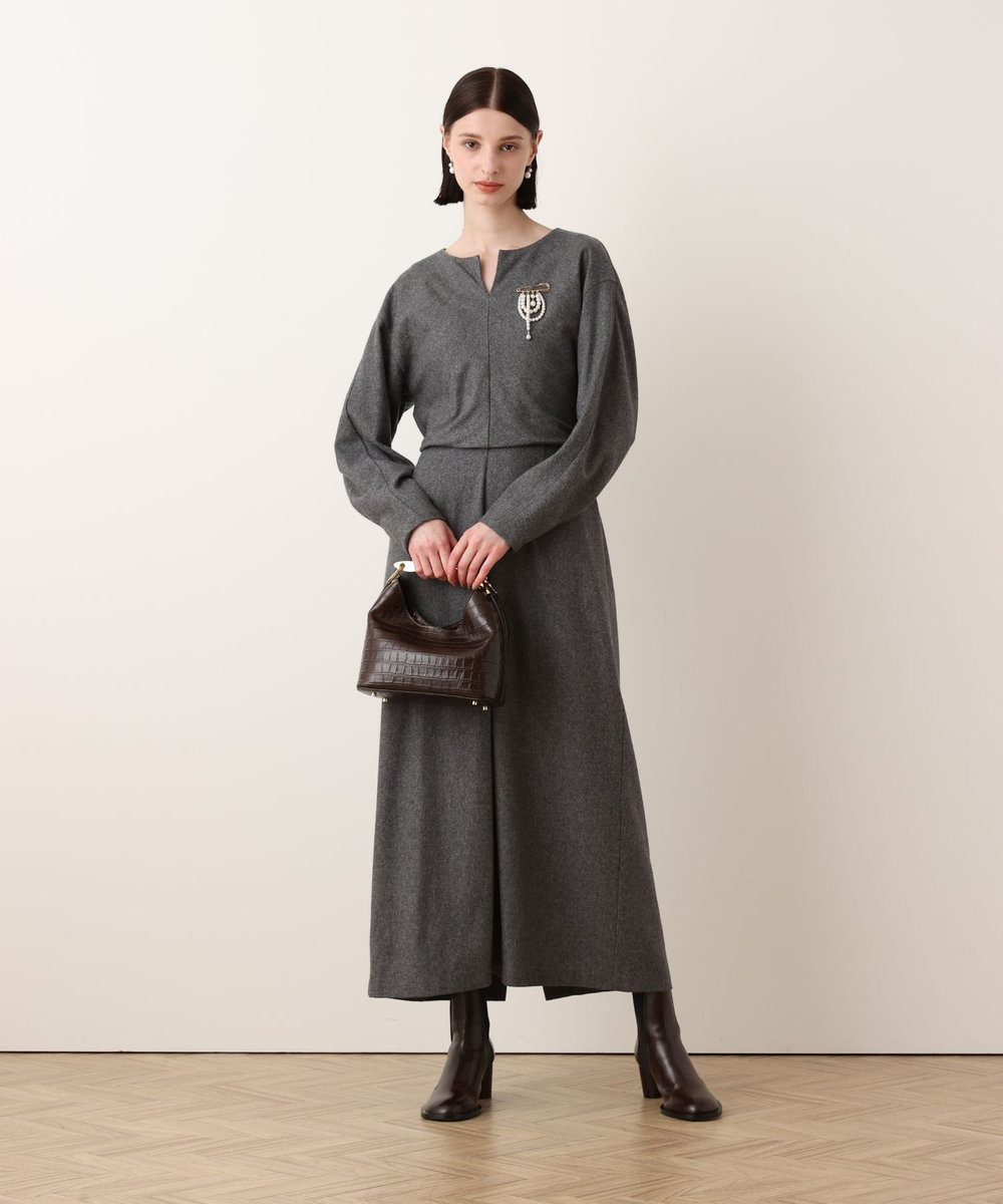 allureville ノーカラーフレアワンピース チャコールグレー (94)