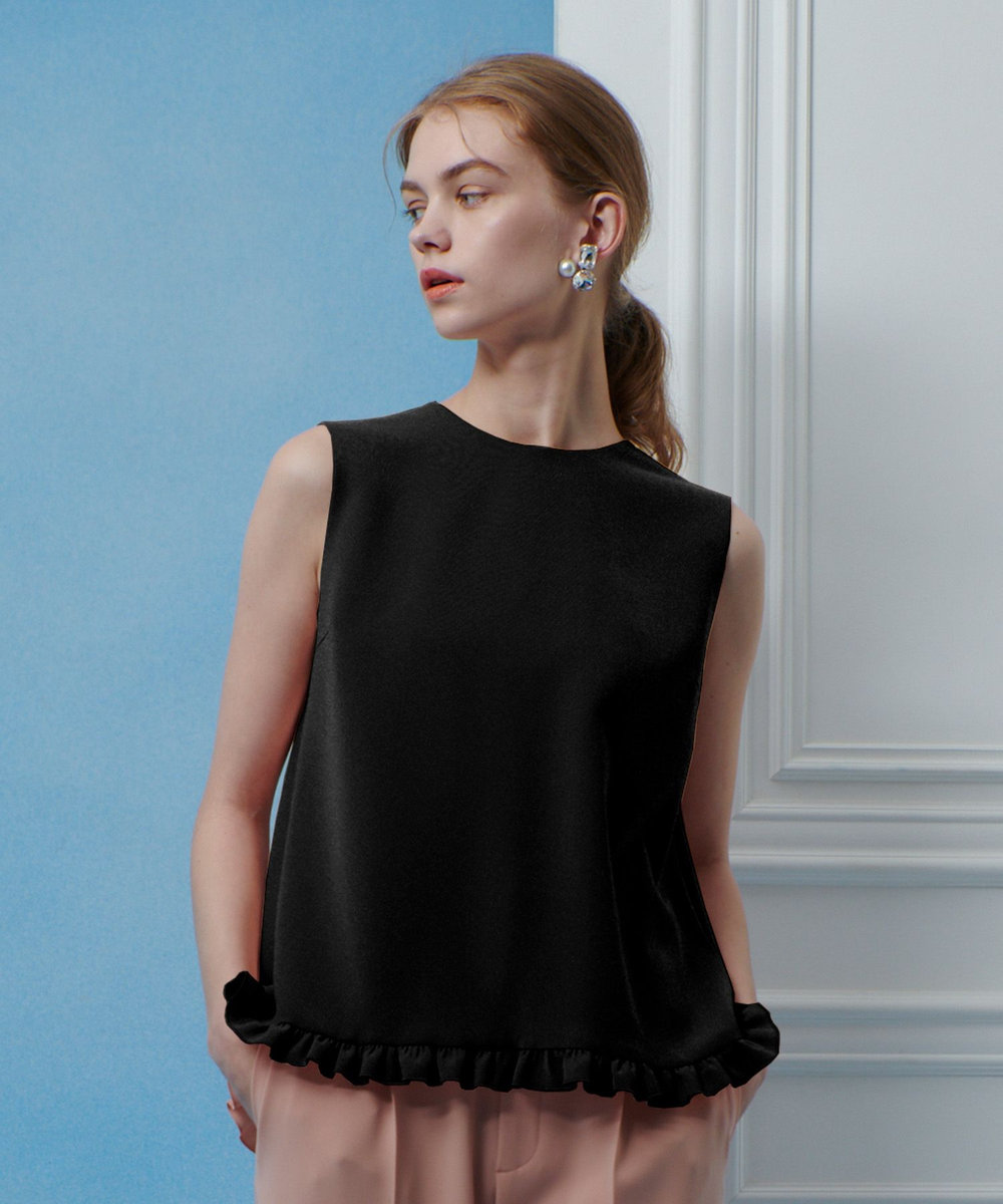 LOULOU WILLOUGHBY 【LOULOU WILLOUGHBY】パールネックレス付きフリルブラウス ブラック (95)