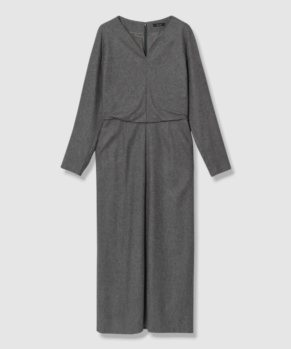 allureville ノーカラーフレアワンピース チャコールグレー (94)