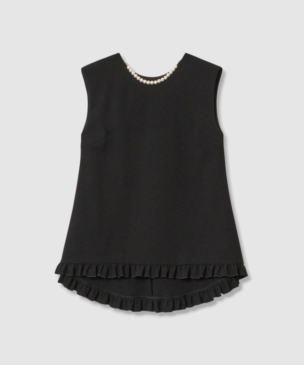 LOULOU WILLOUGHBY 【LOULOU WILLOUGHBY】パールネックレス付きフリルブラウス ブラック (95)