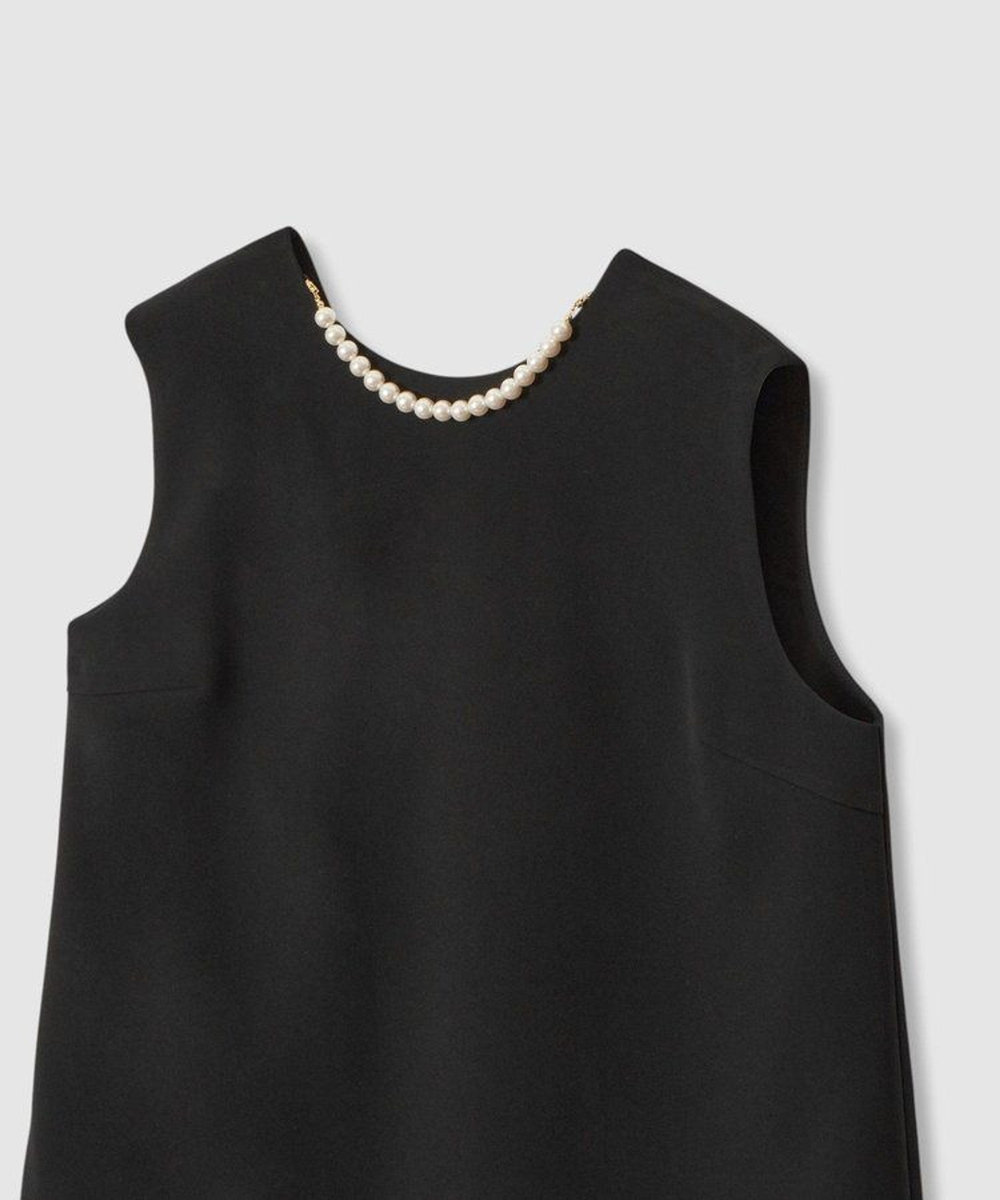 LOULOU WILLOUGHBY 【LOULOU WILLOUGHBY】パールネックレス付きフリルブラウス ブラック (95)