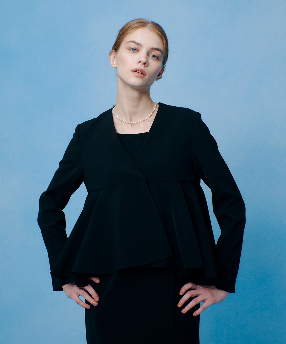 LOULOU WILLOUGHBY ダブルクロスフレアペプラムジャケット ブラック (95)