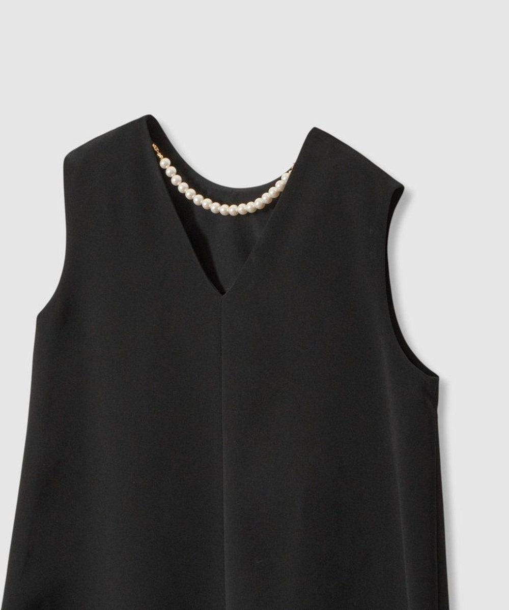 LOULOU WILLOUGHBY 【LOULOU WILLOUGHBY】パールネックレス付きフリルブラウス ブラック (95)