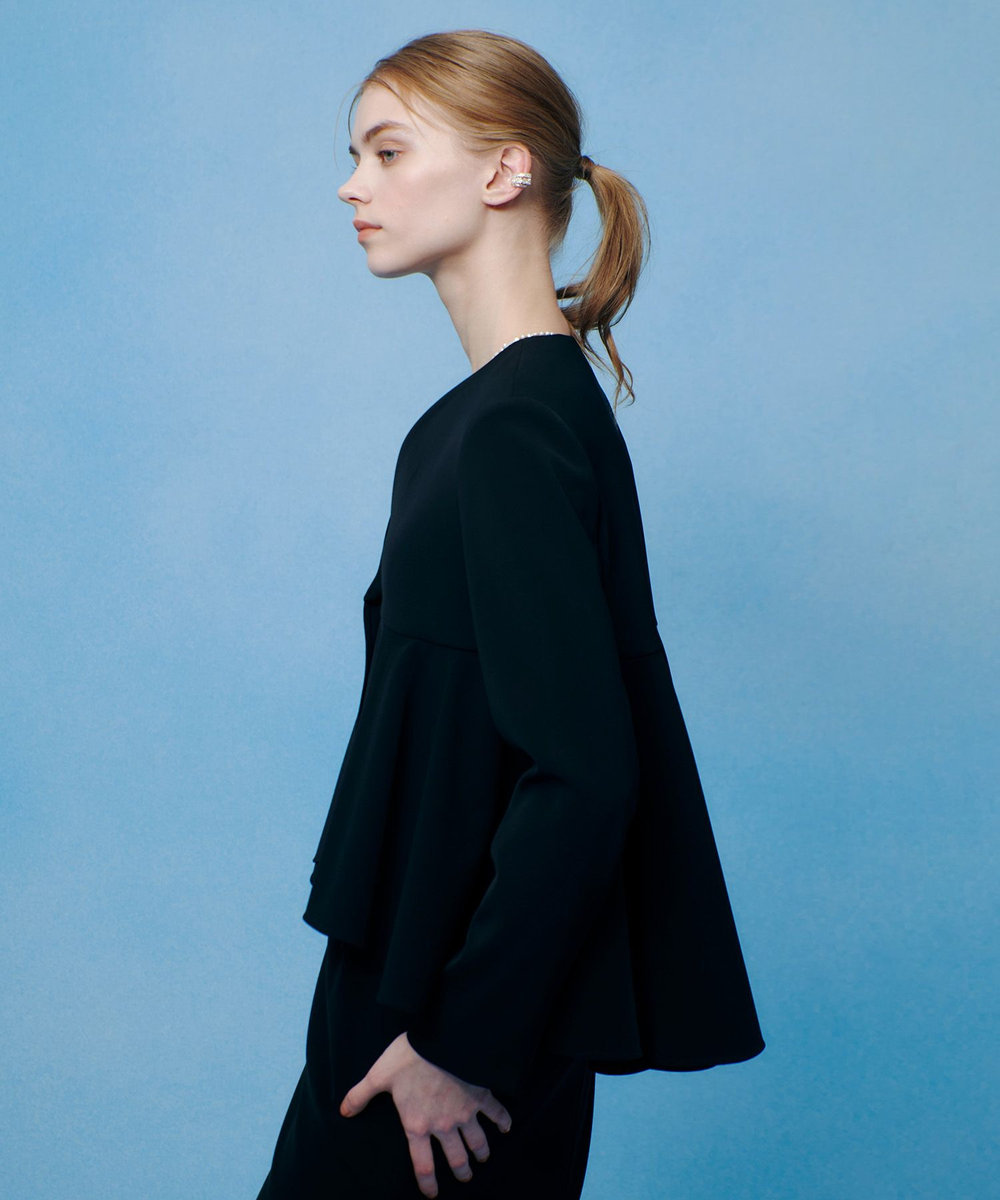 LOULOU WILLOUGHBY ダブルクロスフレアペプラムジャケット ブラック (95)
