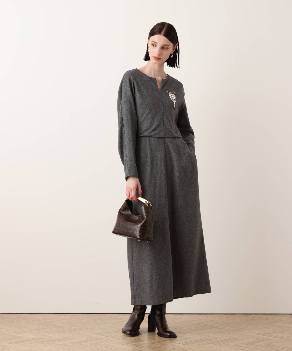 allureville ノーカラーフレアワンピース チャコールグレー (94)