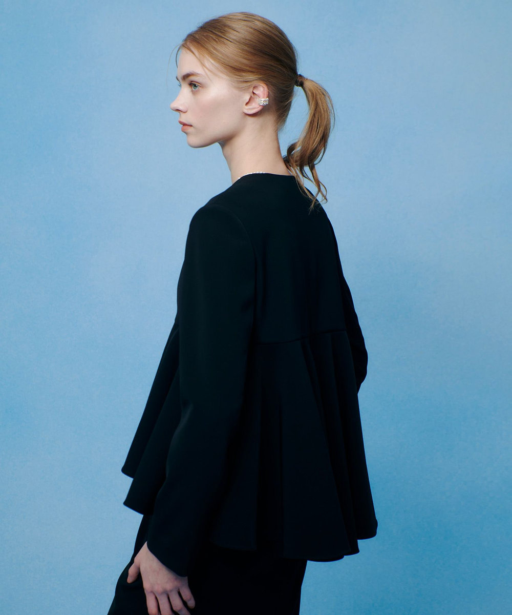 LOULOU WILLOUGHBY ダブルクロスフレアペプラムジャケット ブラック (95)