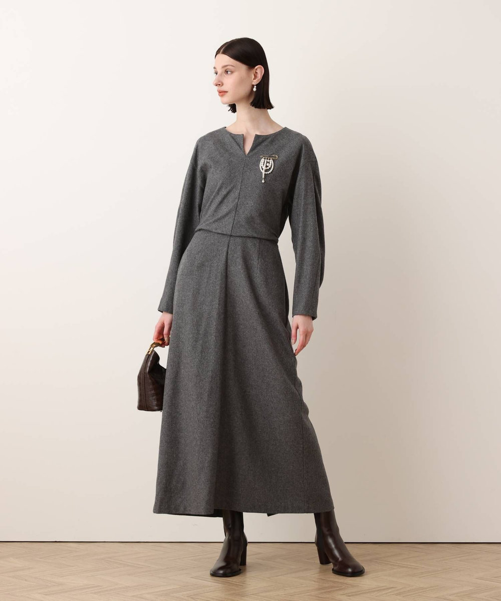 allureville ノーカラーフレアワンピース チャコールグレー (94)