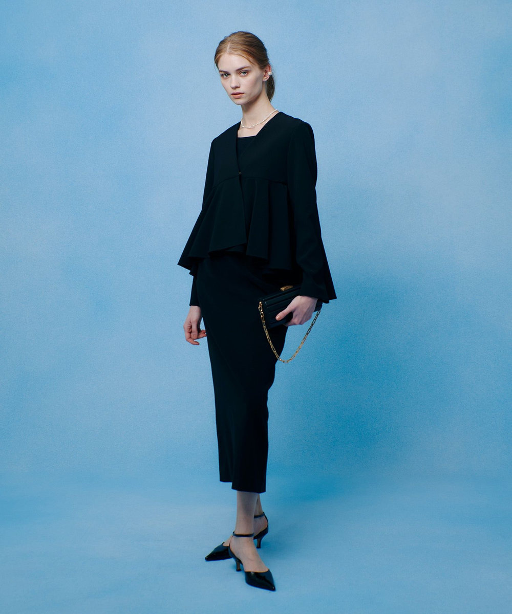 LOULOU WILLOUGHBY ダブルクロスフレアペプラムジャケット ブラック (95)
