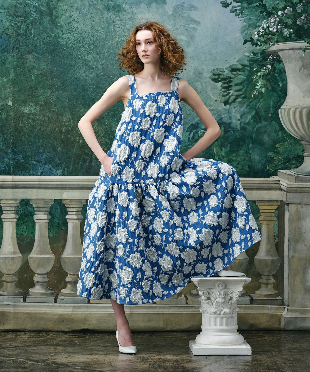 LOULOU WILLOUGHBY BHARAT シルバーラメジャガードワンピース ブルー系 (68)