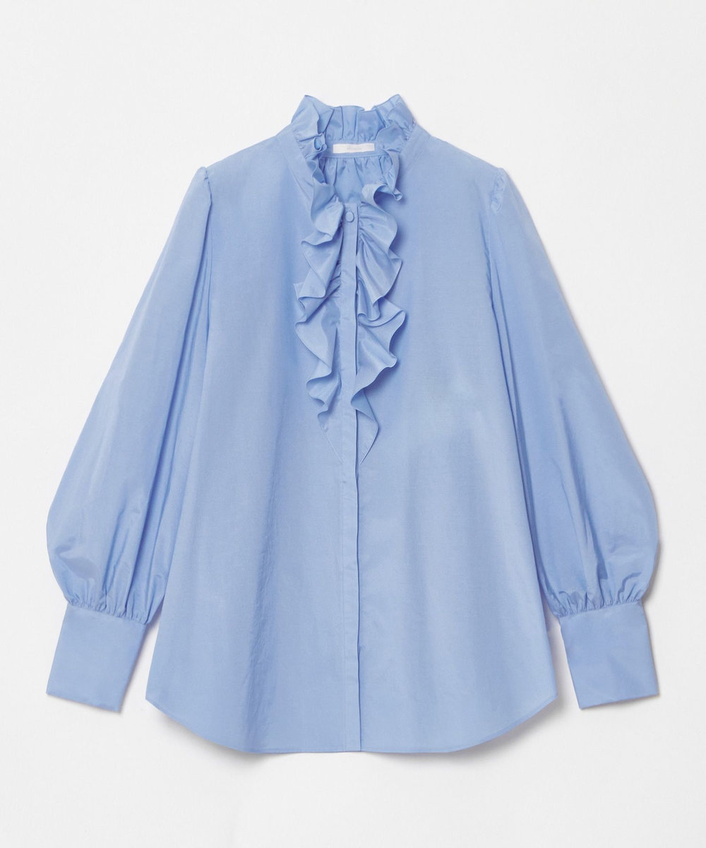 allureville フロントフリルネックシャツブラウス サックス (63)