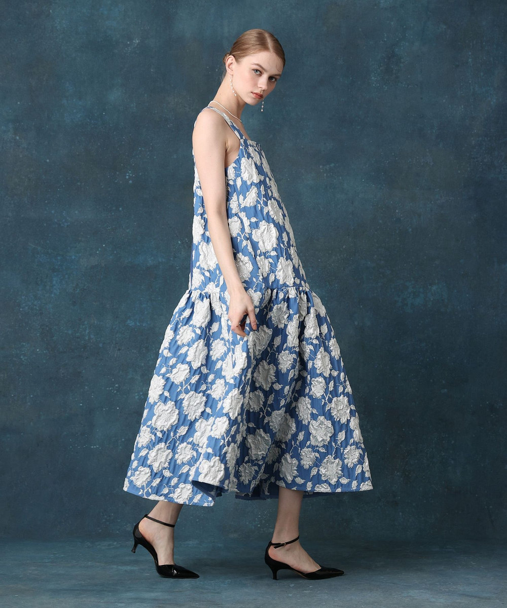 LOULOU WILLOUGHBY BHARAT シルバーラメジャガードワンピース ブルー系 (68)