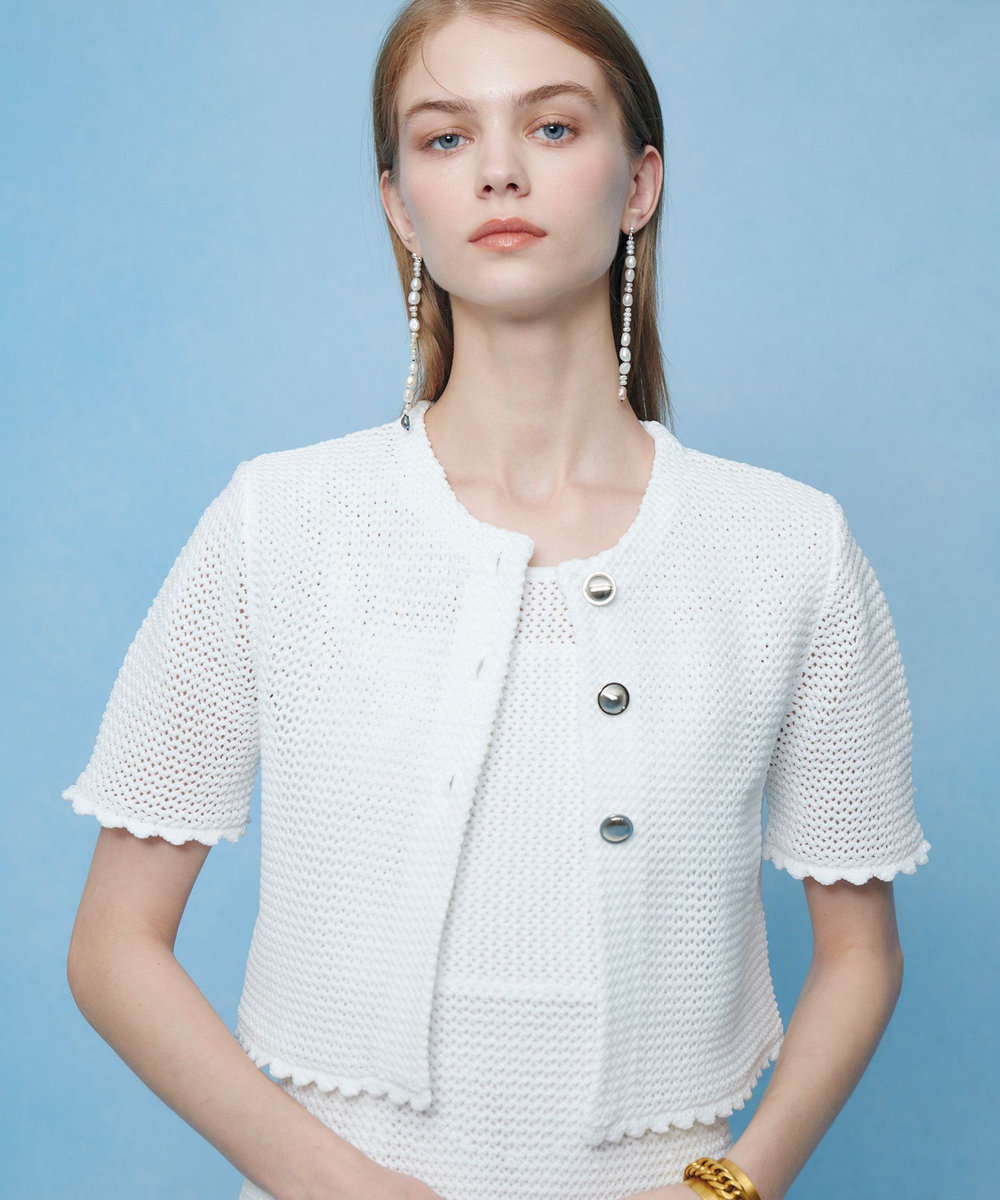 LOULOU WILLOUGHBY 【LOULOU WILLOUGHBY】メッシュクロッシェボレロカーディガン オフホワイト (02)