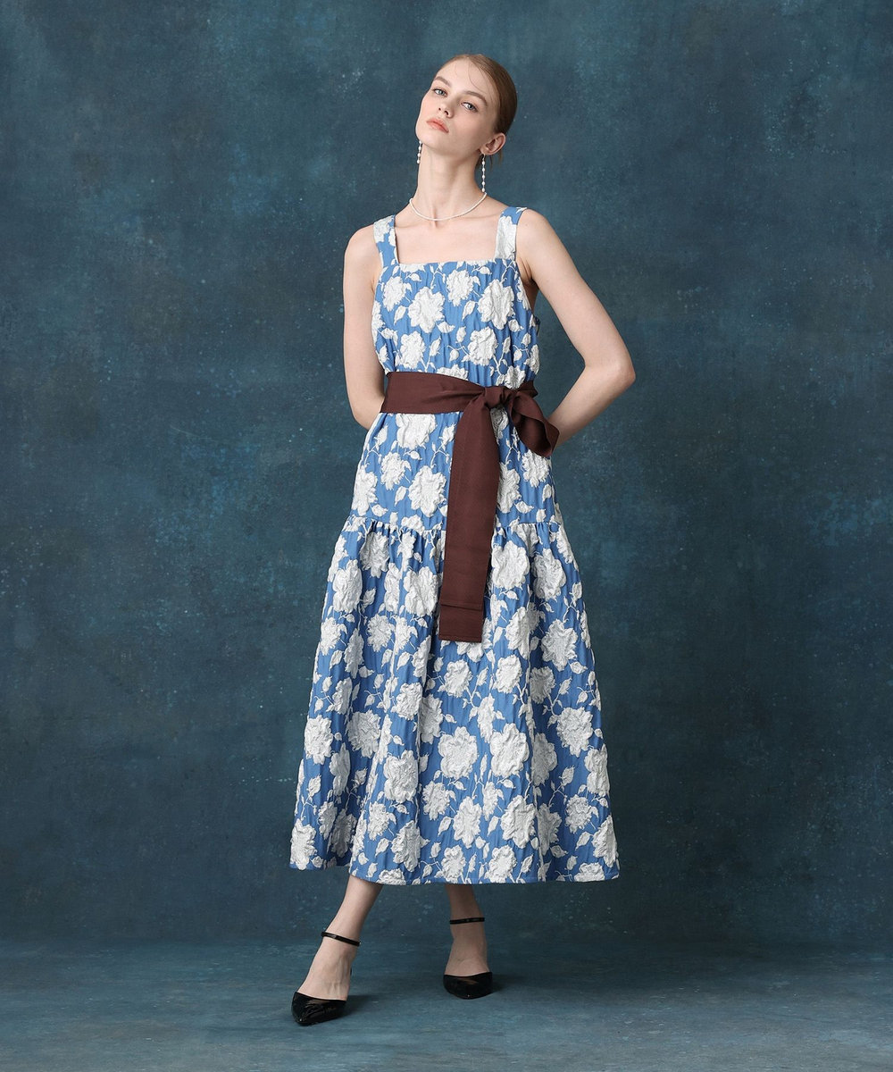 LOULOU WILLOUGHBY BHARAT シルバーラメジャガードワンピース ブルー系 (68)