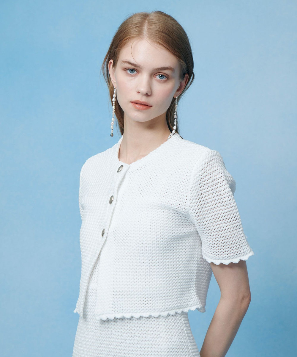LOULOU WILLOUGHBY 【LOULOU WILLOUGHBY】メッシュクロッシェボレロカーディガン オフホワイト (02)
