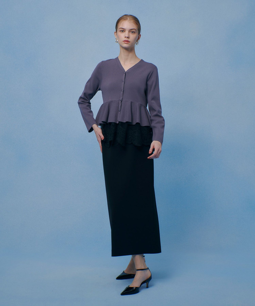 LOULOU WILLOUGHBY 【LOULOU WILLOUGHBY】レースレイヤーペプラムカーディガン グレー (92)