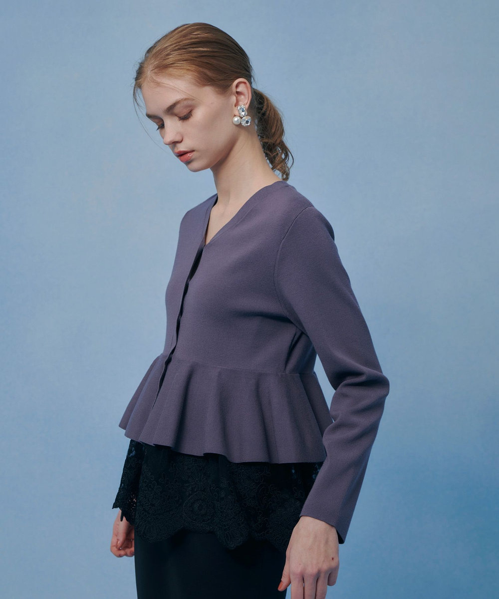 LOULOU WILLOUGHBY 【LOULOU WILLOUGHBY】レースレイヤーペプラムカーディガン グレー (92)