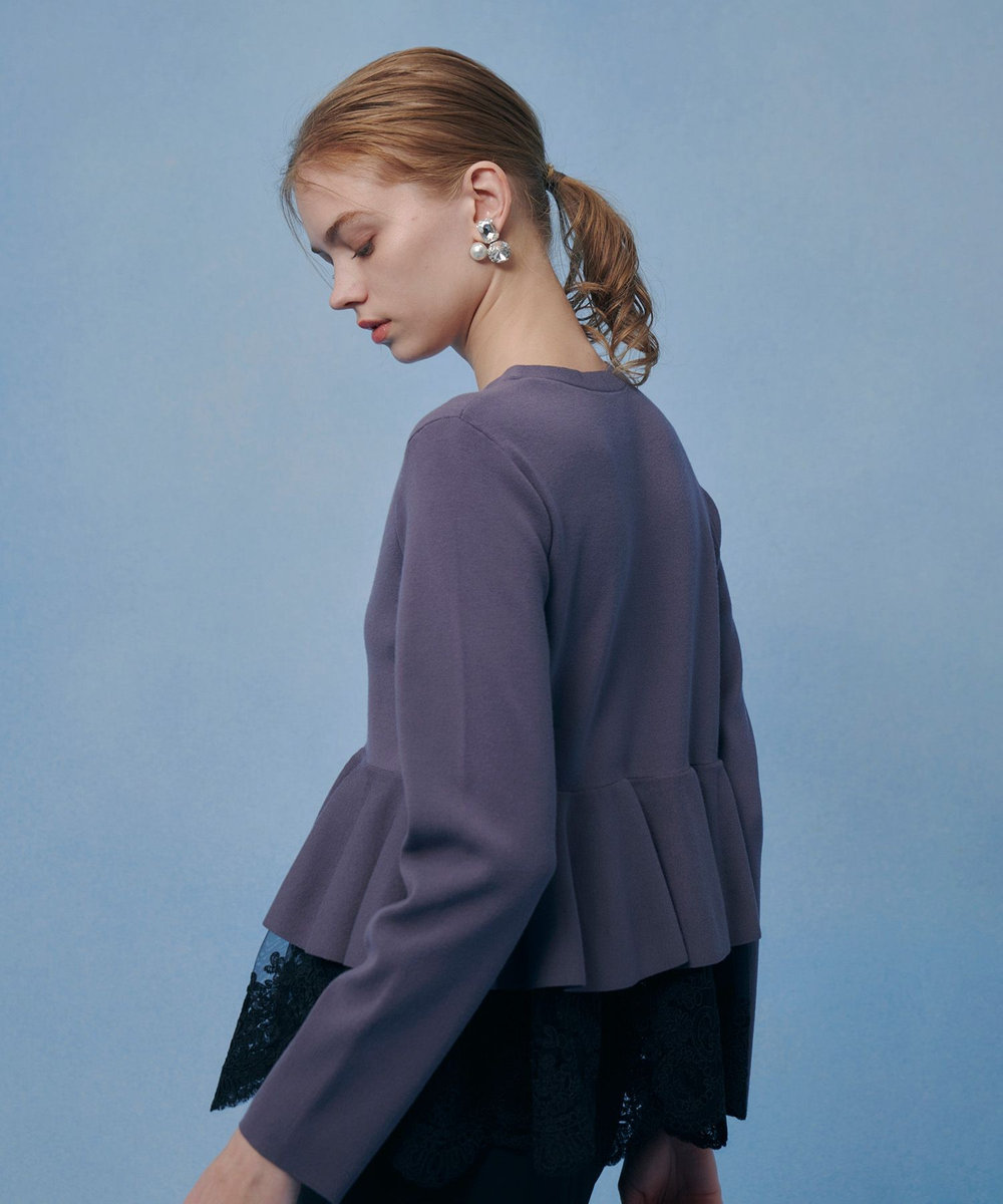 LOULOU WILLOUGHBY 【LOULOU WILLOUGHBY】レースレイヤーペプラムカーディガン グレー (92)