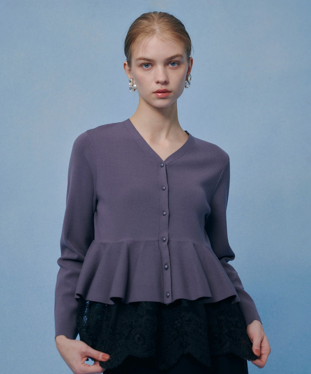 LOULOU WILLOUGHBY 【LOULOU WILLOUGHBY】レースレイヤーペプラムカーディガン グレー (92)