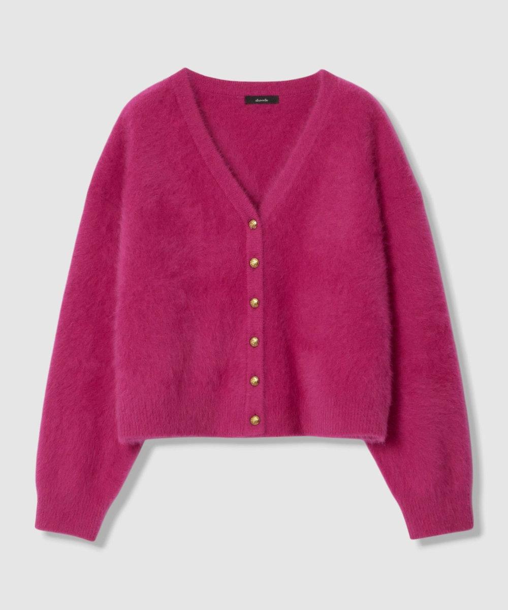 allureville カシミヤブレンドファー加工Vカーディガン ピンク (41)