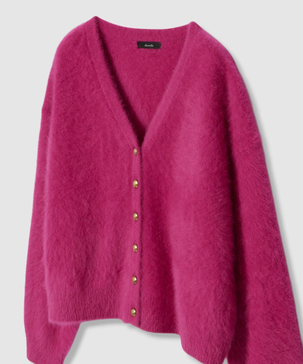 allureville カシミヤブレンドファー加工Vカーディガン ピンク (41)