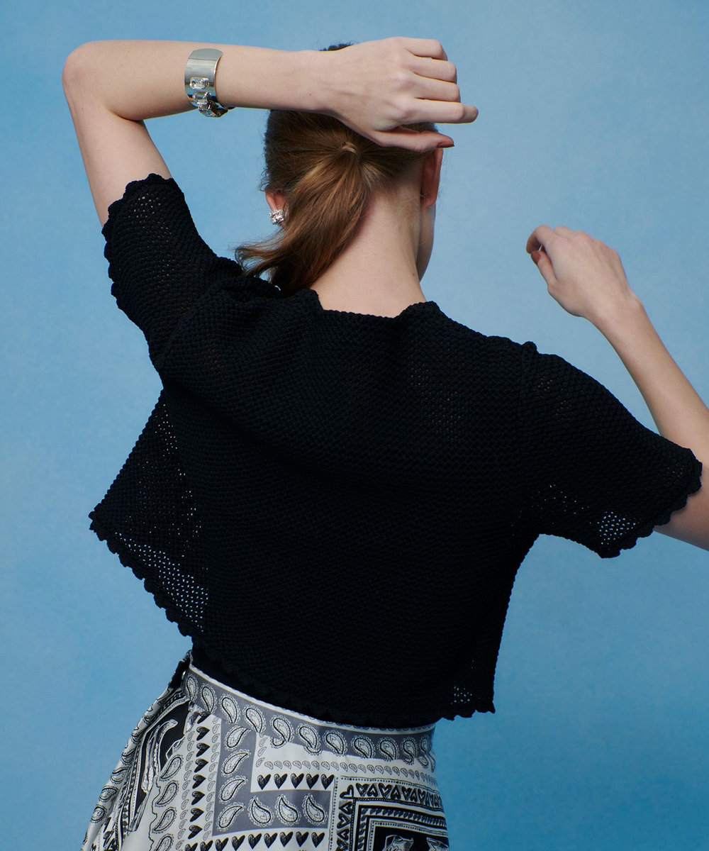 LOULOU WILLOUGHBY 【LOULOU WILLOUGHBY】メッシュクロッシェボレロカーディガン ブラック (95)