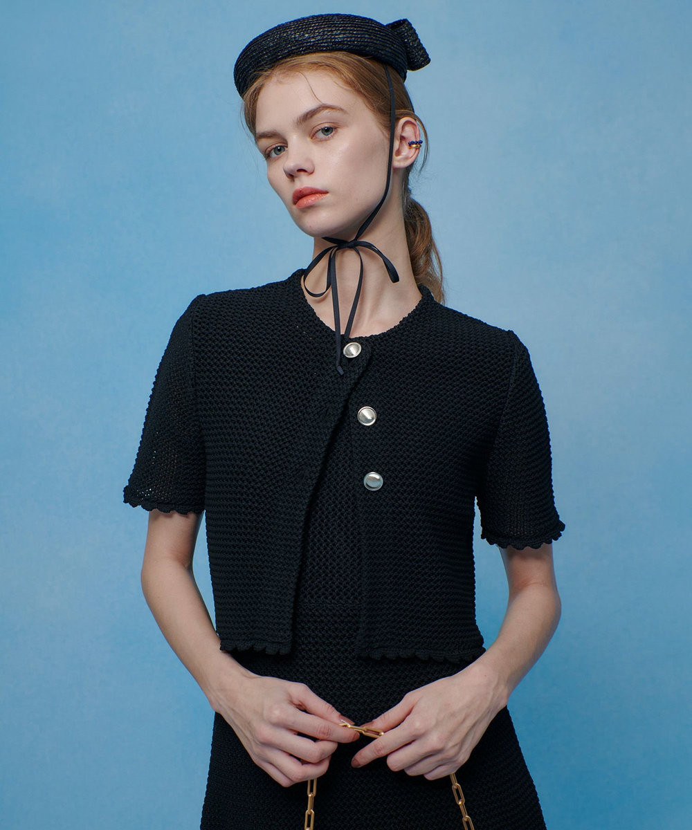 LOULOU WILLOUGHBY 【LOULOU WILLOUGHBY】メッシュクロッシェボレロカーディガン ブラック (95)