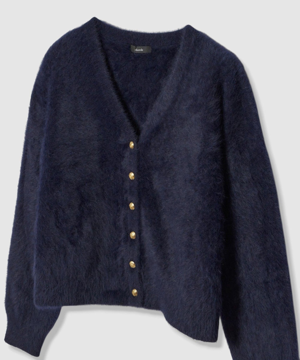 allureville カシミヤブレンドファー加工Vカーディガン ネイビー (65)