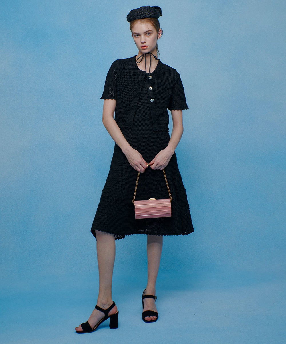 LOULOU WILLOUGHBY 【LOULOU WILLOUGHBY】メッシュクロッシェボレロカーディガン ブラック (95)