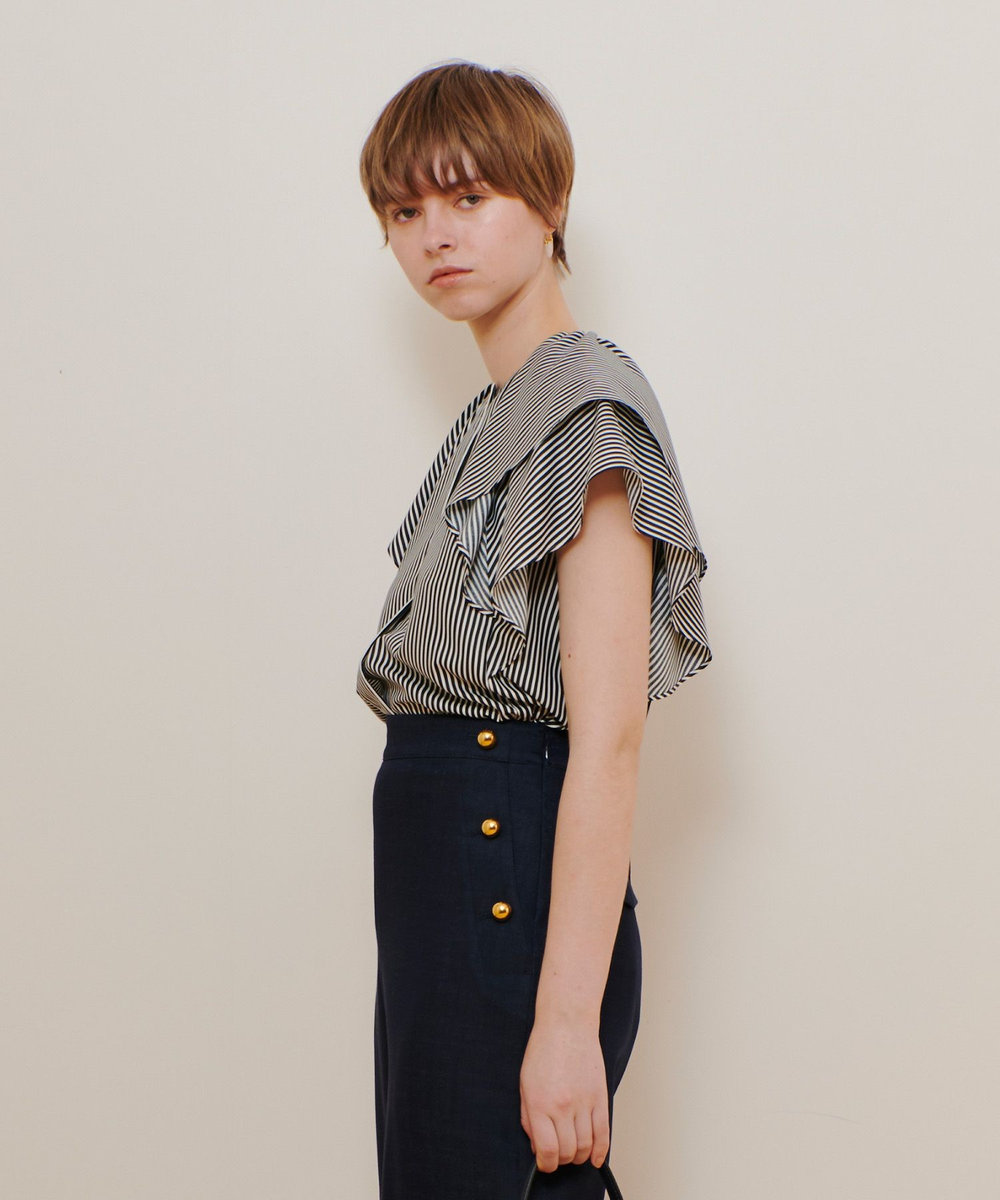 allureville レイヤーラッフルスリーブブラウス ネイビー (67)