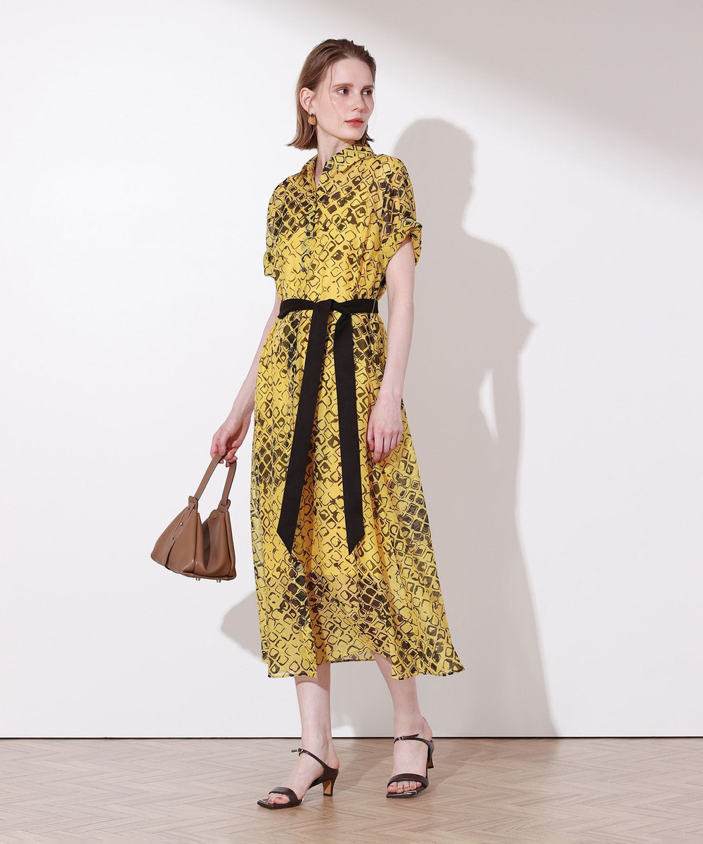 allureville アブストラクトプリントワンピース イエロー系 (26)