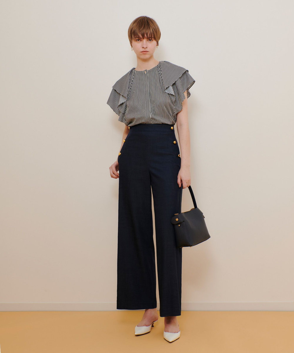 allureville レイヤーラッフルスリーブブラウス ネイビー (67)
