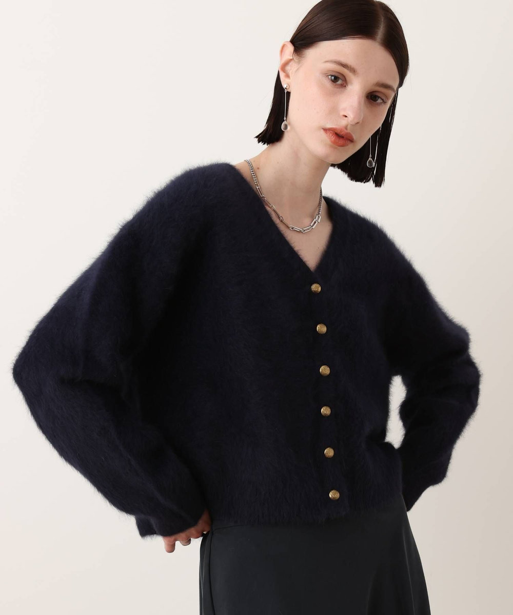 allureville カシミヤブレンドファー加工Vカーディガン ネイビー (65)