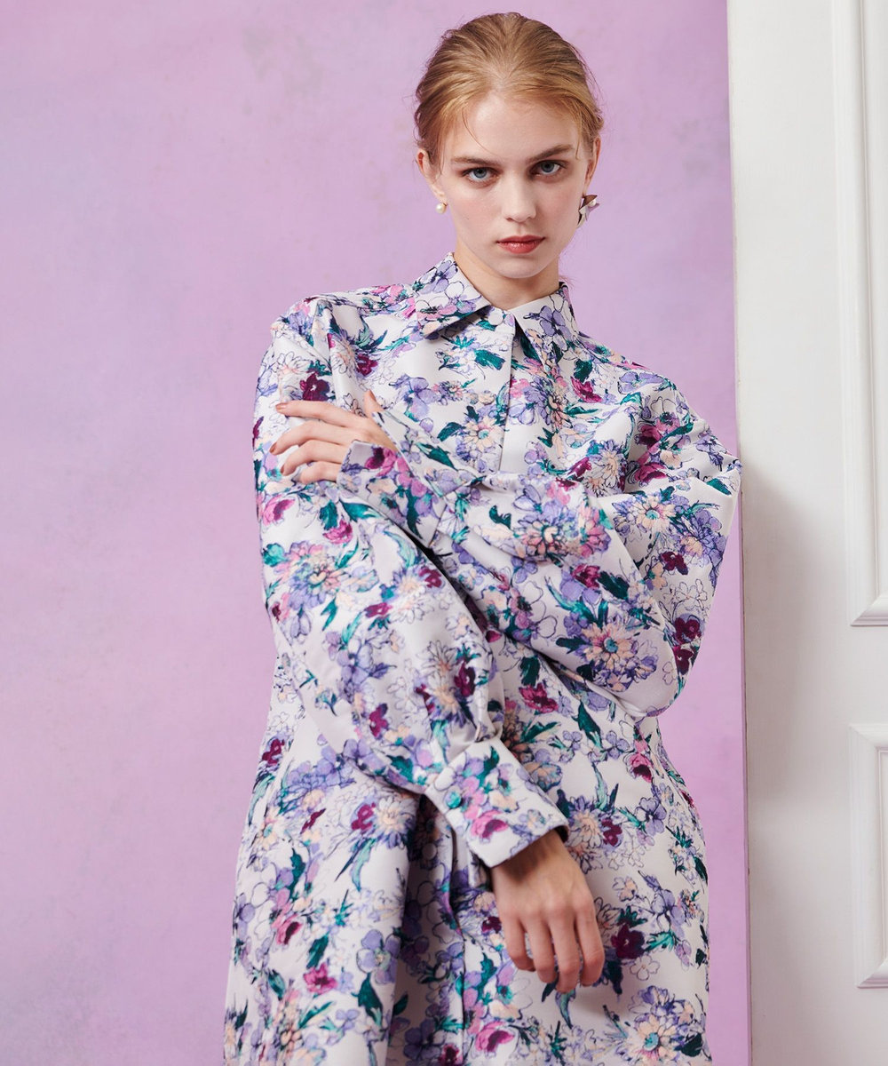 LOULOU WILLOUGHBY 【LOULOU WILLOUGHBY】LIMONTAフラワージャガードシャツワンピース ラベンダー (53)