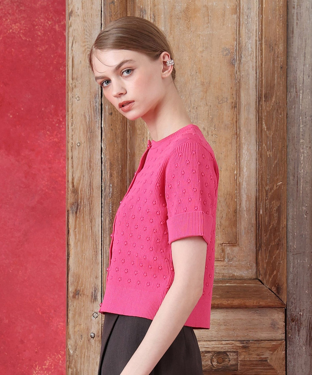LOULOU WILLOUGHBY アイレット半袖カーディガン ピンク (41)