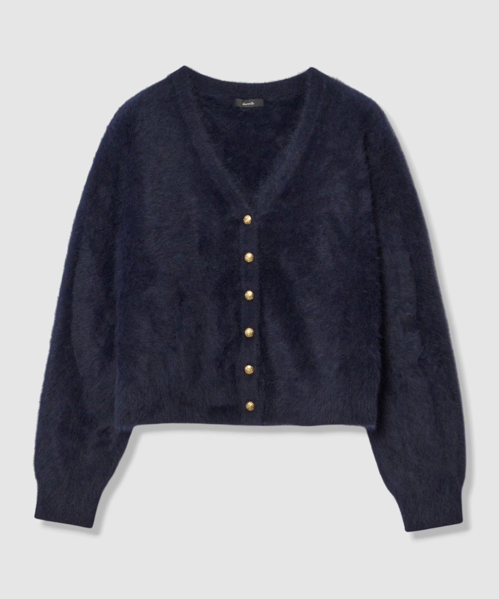 allureville カシミヤブレンドファー加工Vカーディガン ネイビー (65)