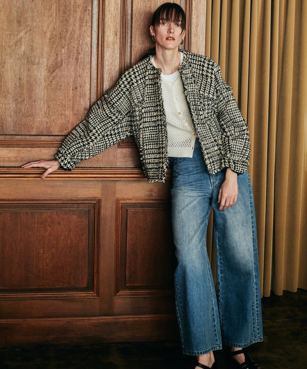 allureville ハウンドトゥースブロッキングジャケット ブラック (95)