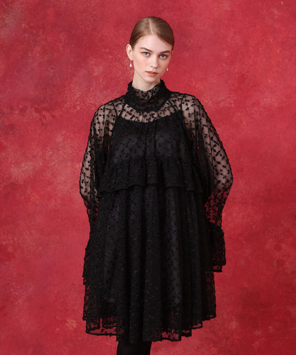 LOULOU WILLOUGHBY チュールレースラッフルミニワンピース ベージュ (11)