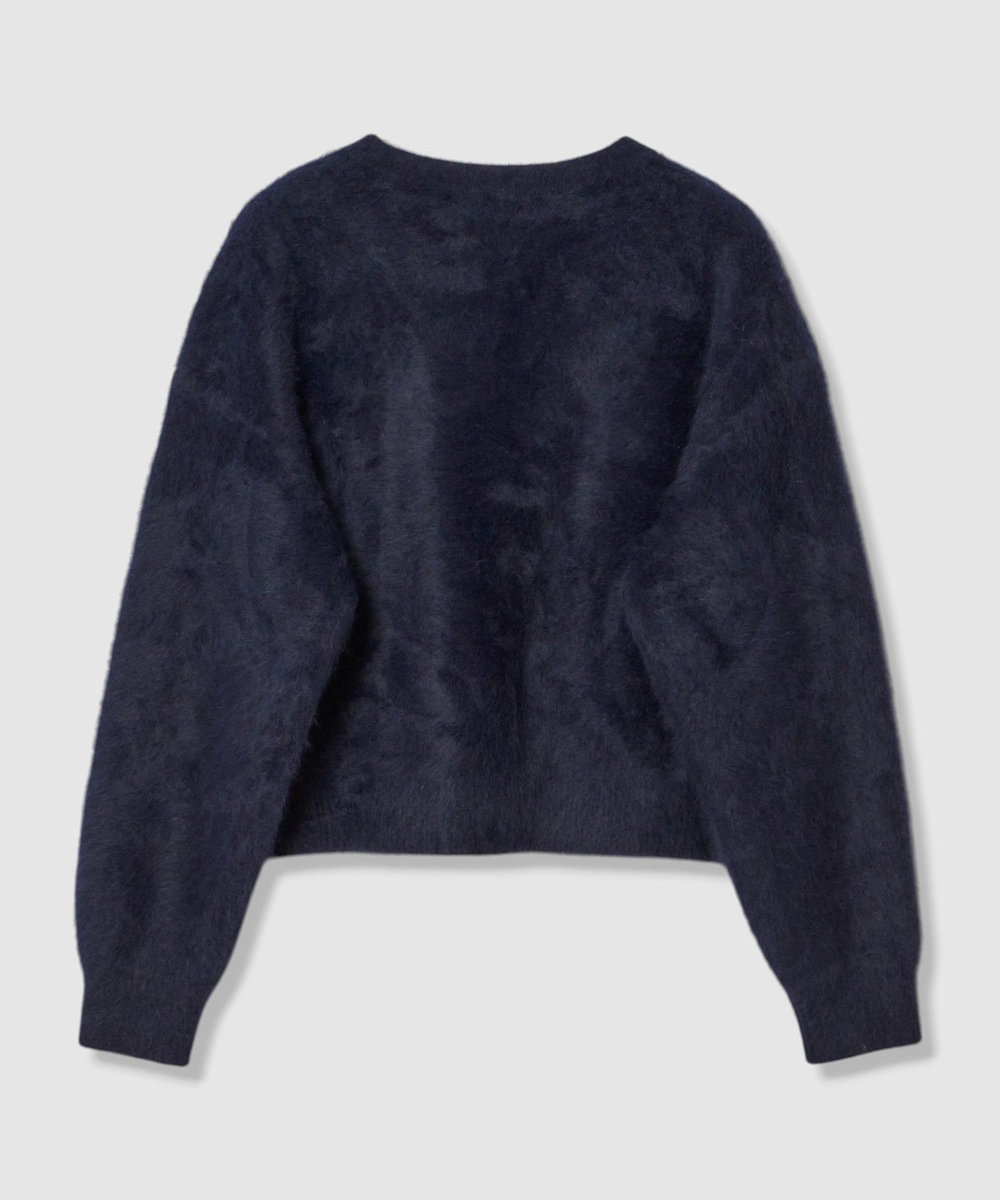 allureville カシミヤブレンドファー加工Vカーディガン ネイビー (65)