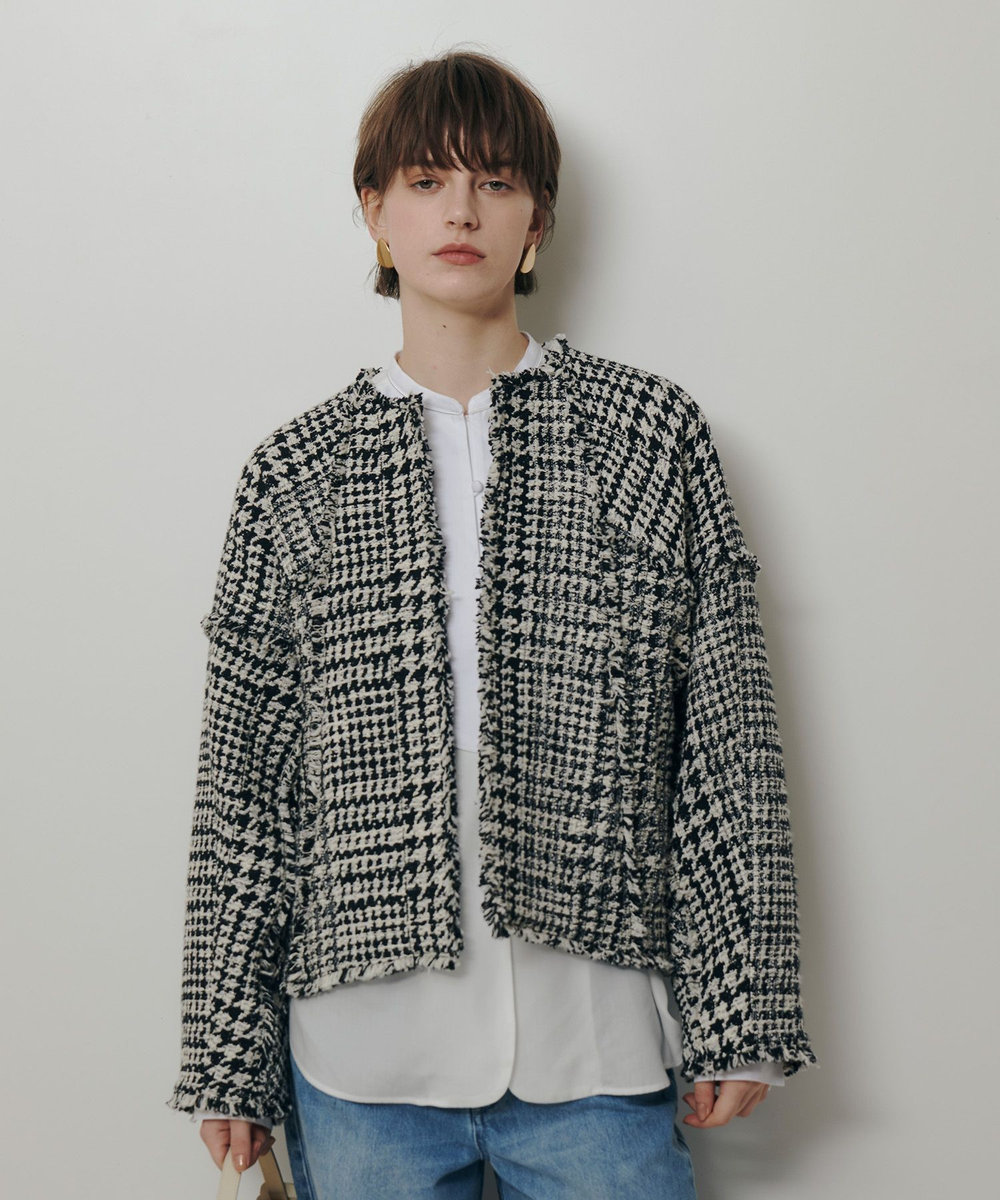 allureville ハウンドトゥースブロッキングジャケット ブラック (95)
