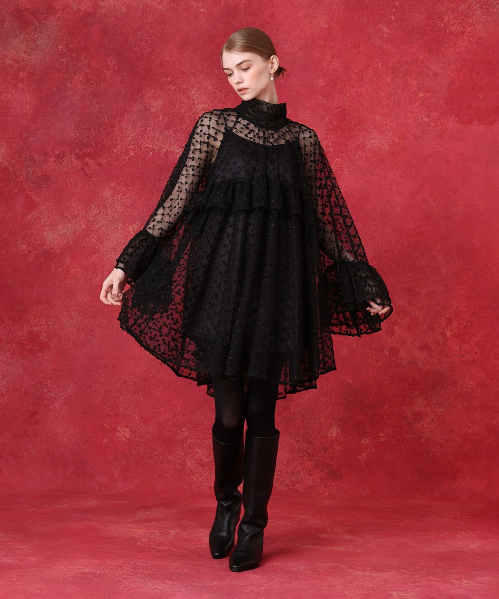LOULOU WILLOUGHBY チュールレースラッフルミニワンピース ベージュ (11)