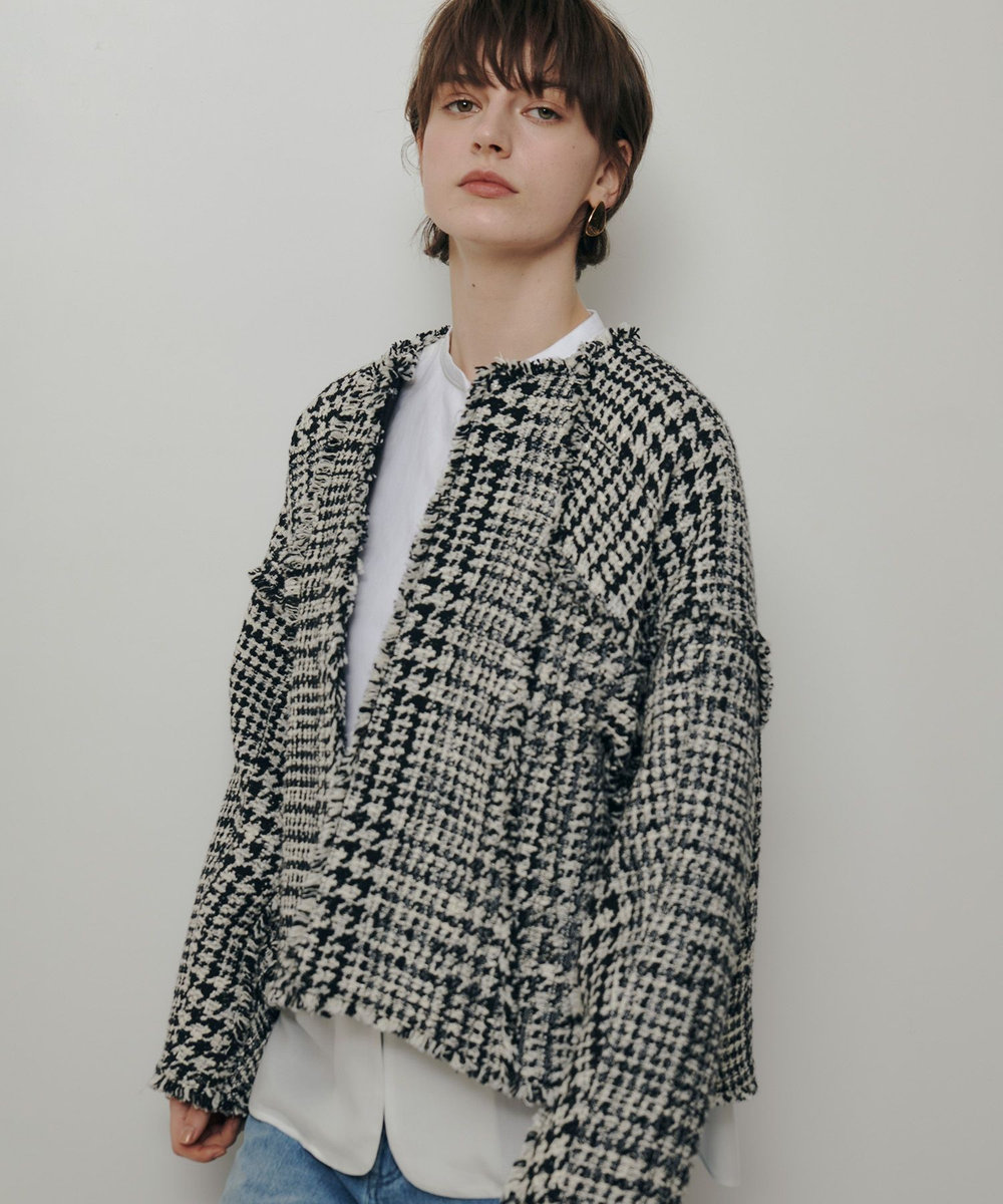 allureville ハウンドトゥースブロッキングジャケット ブラック (95)