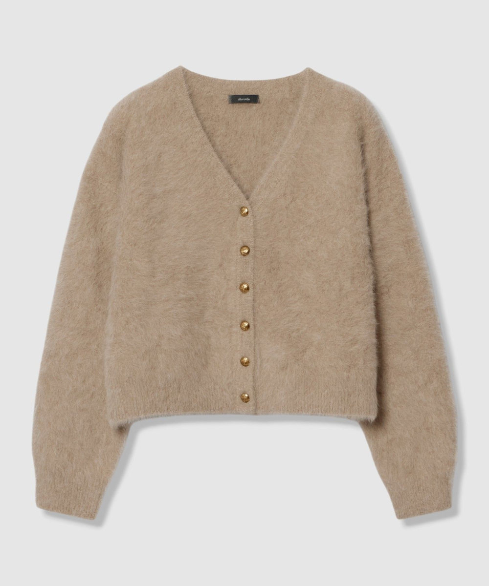 allureville カシミヤブレンドファー加工Vカーディガン モカ (85)
