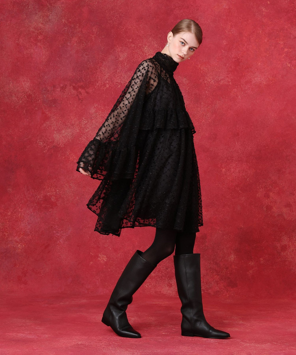 LOULOU WILLOUGHBY チュールレースラッフルミニワンピース ベージュ (11)