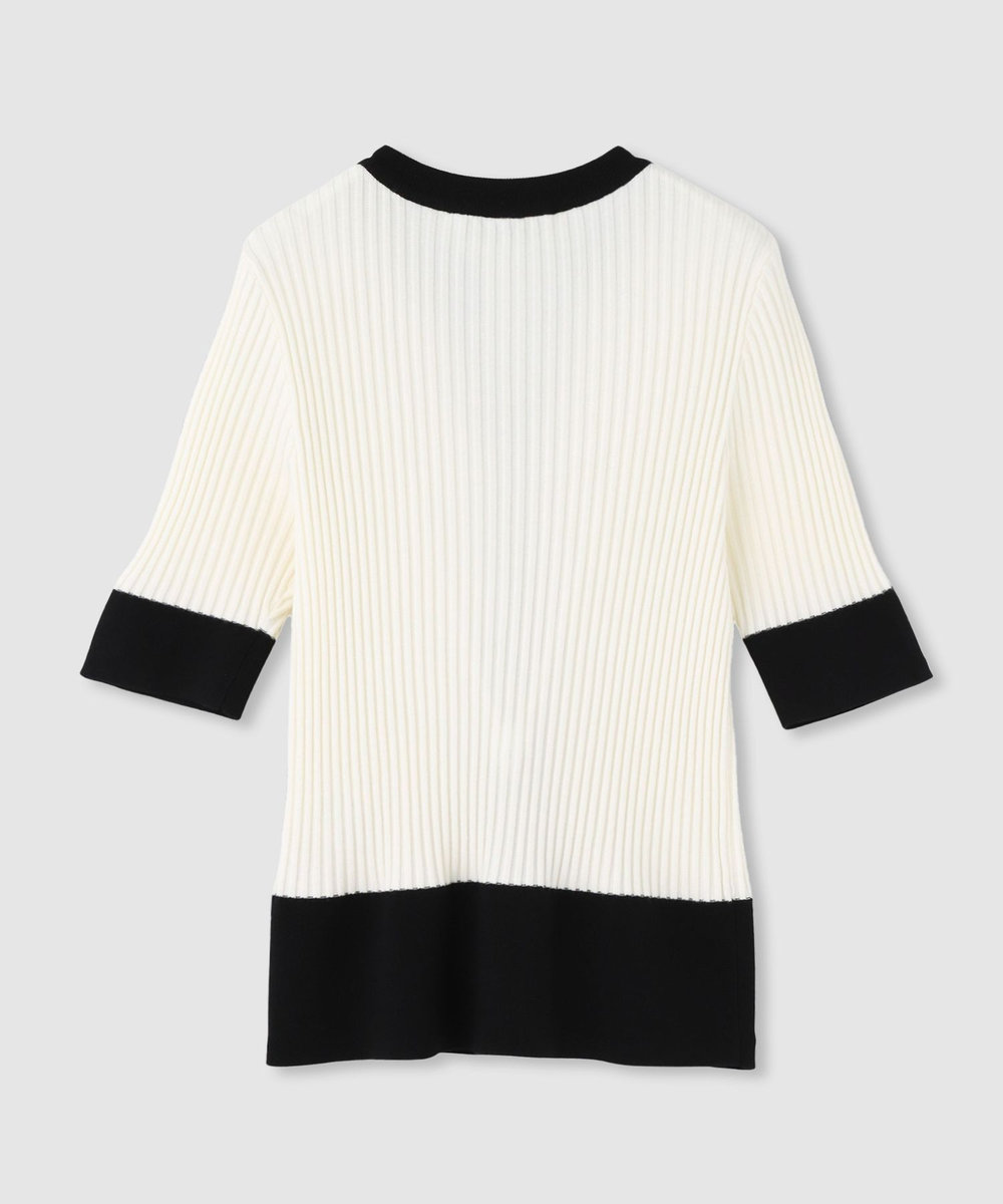 LOULOU WILLOUGHBY ◇ バイカラーキーネック5分袖カーディガン オフホワイト (02)