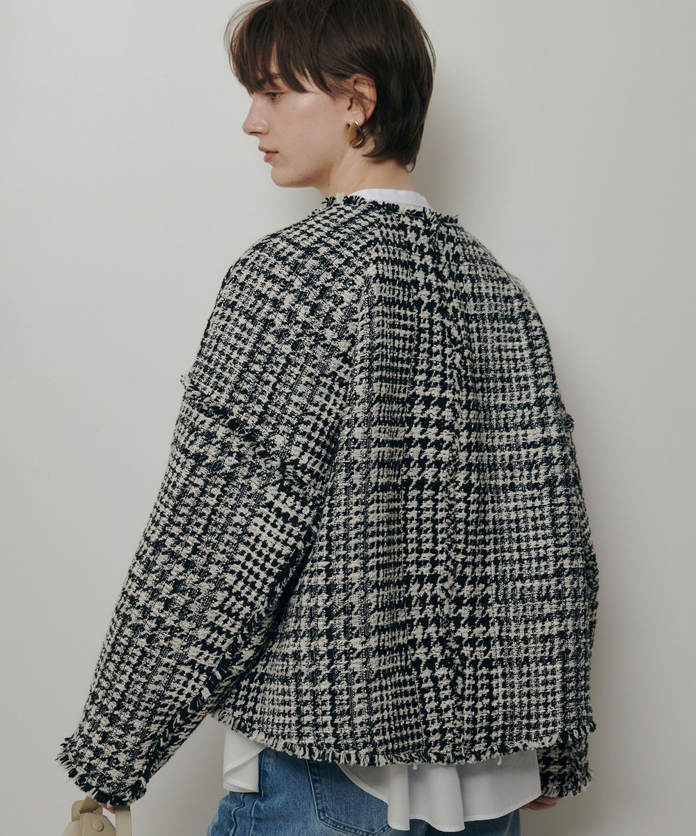 allureville ハウンドトゥースブロッキングジャケット ブラック (95)