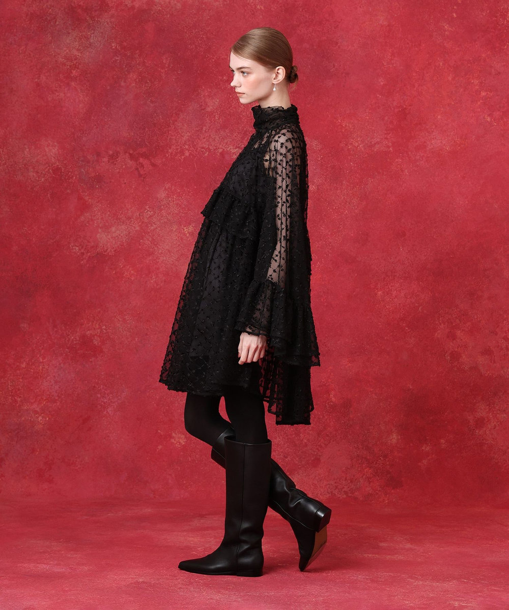 LOULOU WILLOUGHBY チュールレースラッフルミニワンピース ベージュ (11)