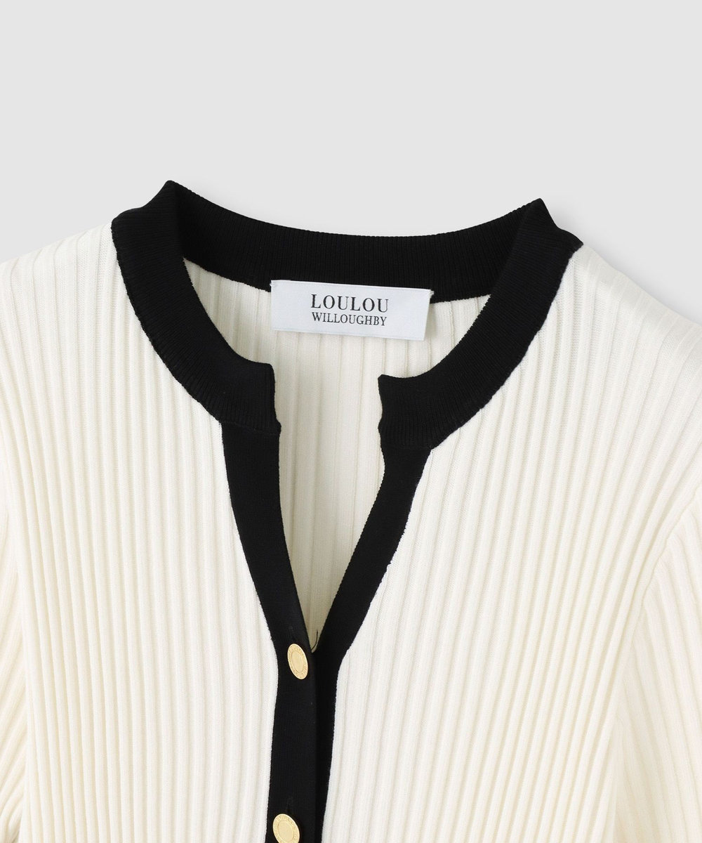 LOULOU WILLOUGHBY ◇ バイカラーキーネック5分袖カーディガン オフホワイト (02)