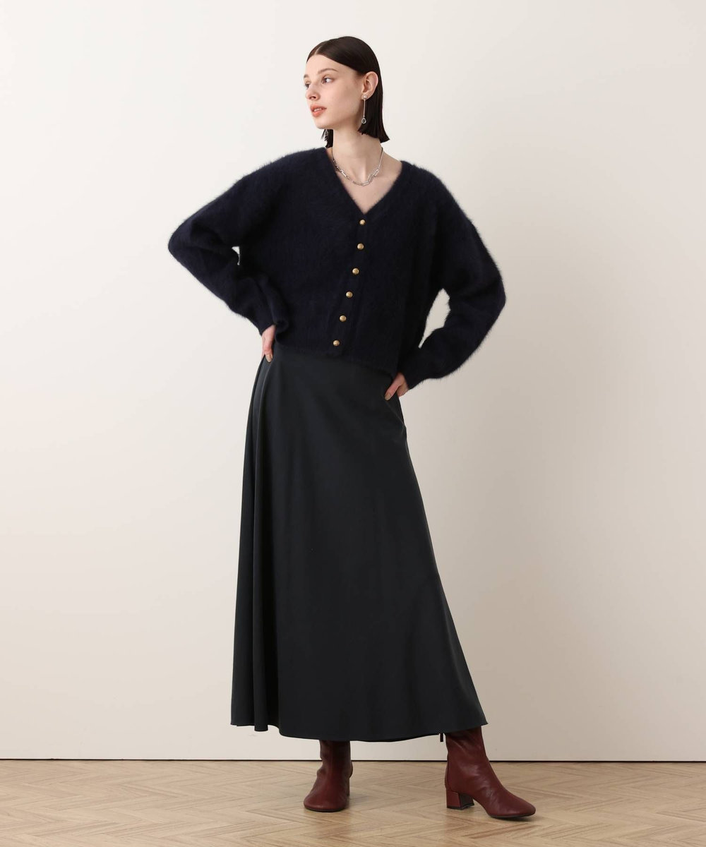 allureville カシミヤブレンドファー加工Vカーディガン ネイビー (65)