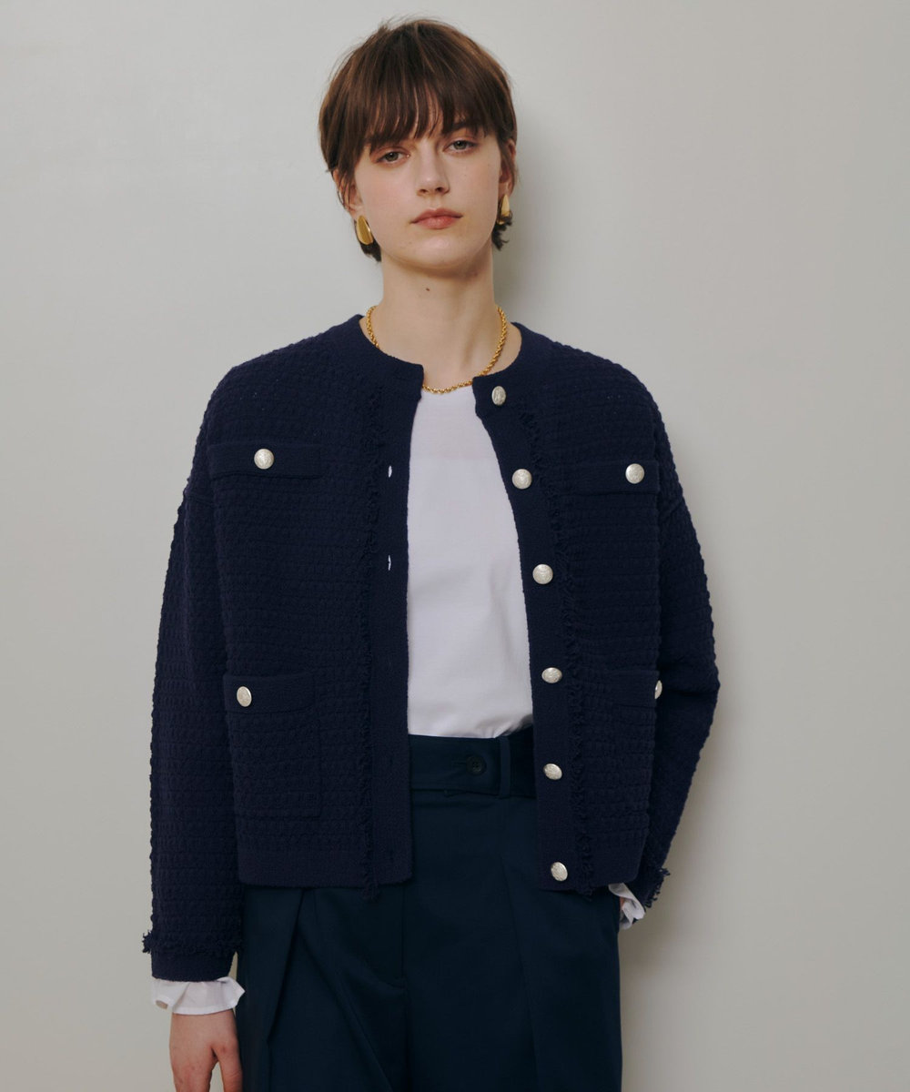 allureville ニットツィードジャケット ネイビー (65)