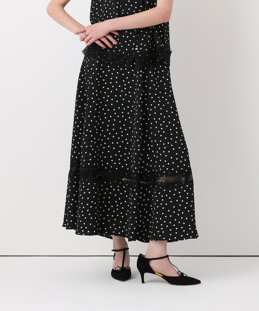 allureville レース切替ドットプリントスカート ブラック系 (98)